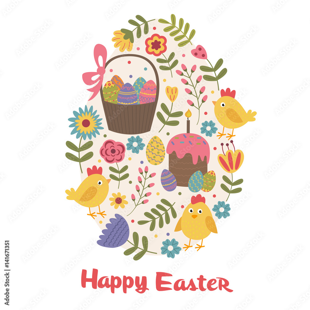 Happy Easter greeting card with chick - vector illustration, eps
Happy Easter greeting card with chick - vector illustration, eps