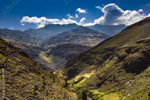 Ethiopia. Simien Mountains National Park. Mesheha River Valley and the village of Ambikwa (above)