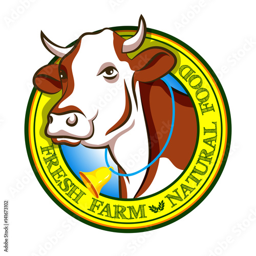 Domestic cow head as milk and food sign