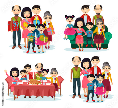 Family portrait with parents and children on sofa