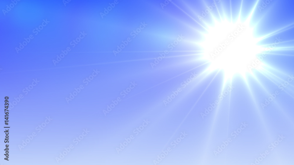 Sun lens flare in blue background horizontal frame (very high resolution) Sun lens flare in blue background horizontal frame (very high resolution)