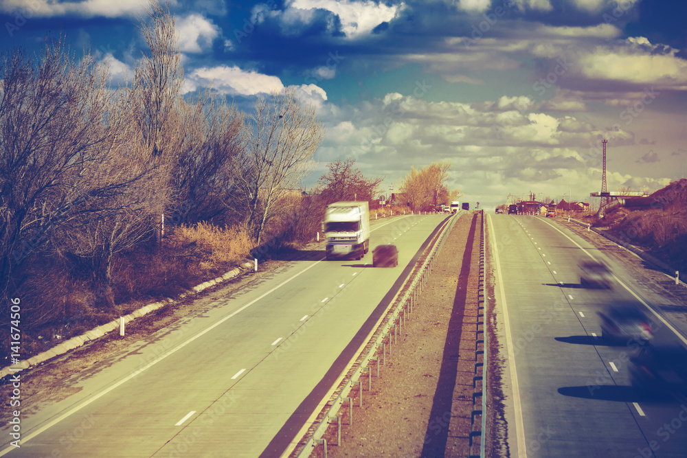 Fototapeta premium different cars in the highway in morning