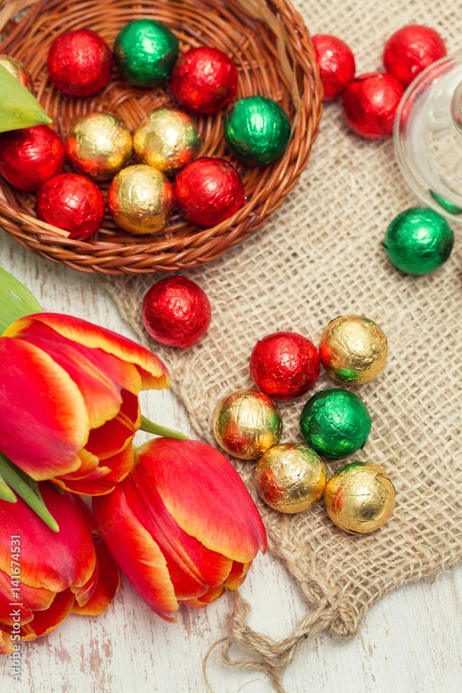 red tulips on wooden background red tulips on wooden background