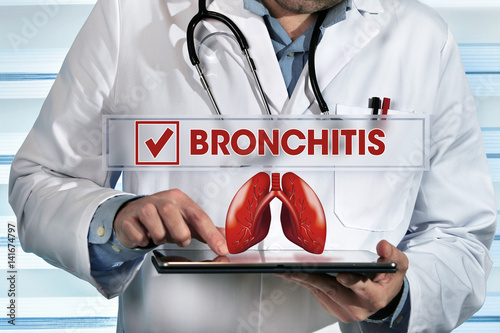 pneumologist working with tablet in the lab with diagnostic bronchitis / doctor holding tablet pc in the clinic with diagnosis bronchitis 