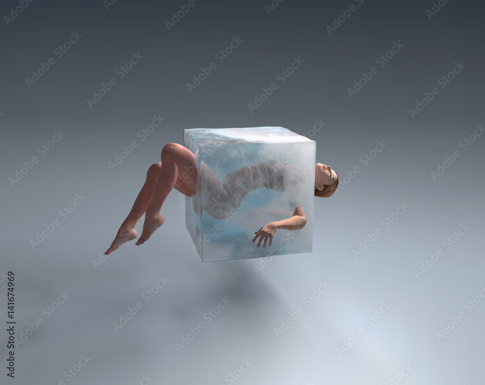 Woman in ice cube Illustration Stock | Adobe Stock