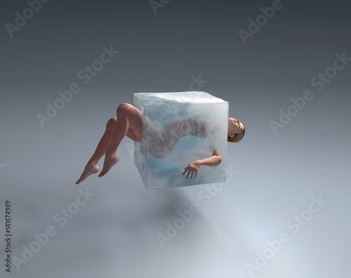 Woman in ice cube photo
