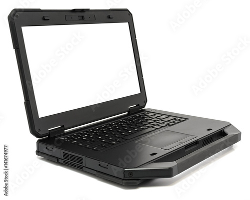 Fotografie Rugged Laptop with blank screen, isolated on a white.