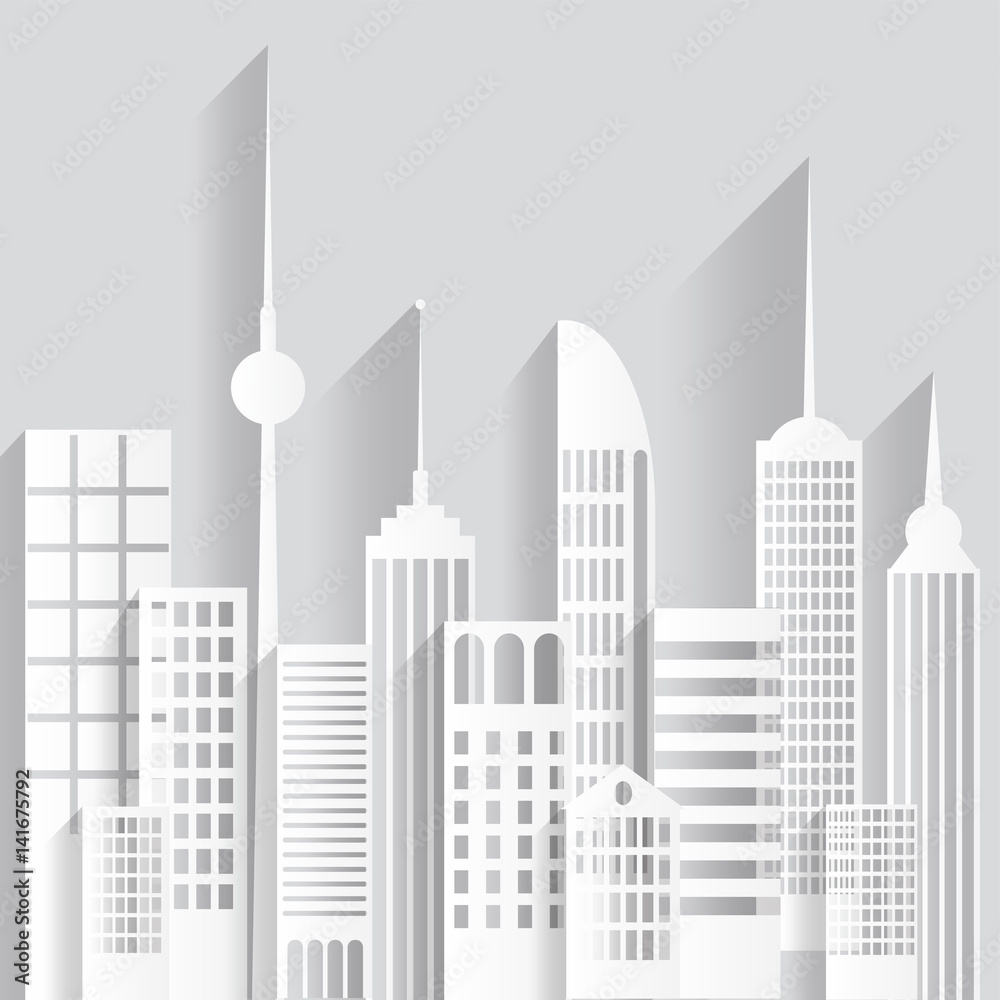 Abstract white paper skyscrapers on white background. Vector Illustration