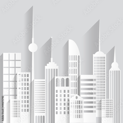 Abstract white paper skyscrapers on white background. Vector Illustration