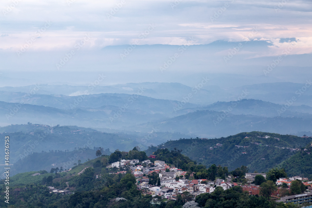 Late afternoon view of the area outside of Manizales, Colombia.