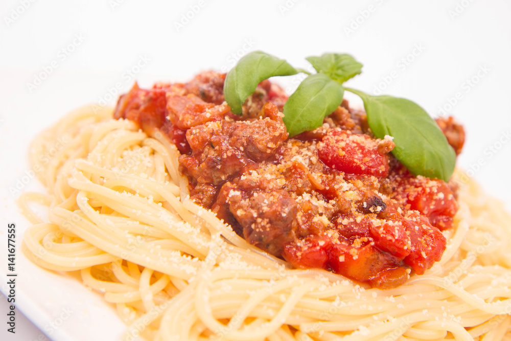 Spaghetti bolognese on a white background Spaghetti bolognese on a white background