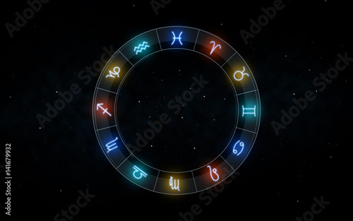 signs of zodiac over night sky and stars