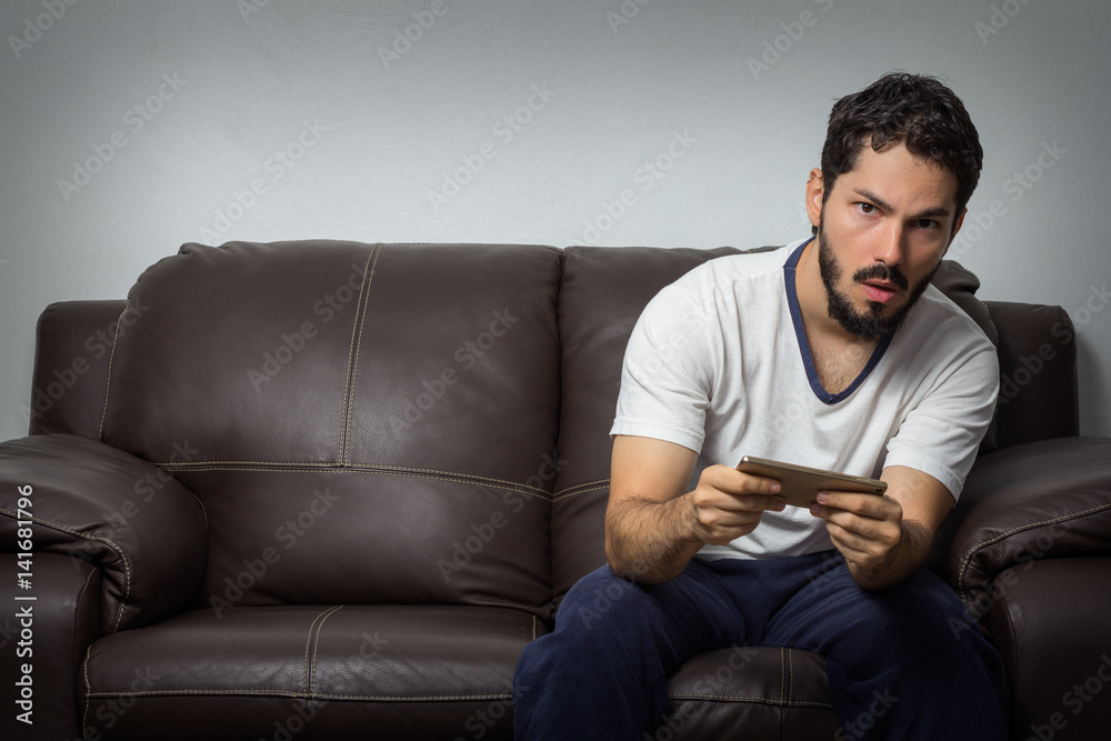 Adult playing video game