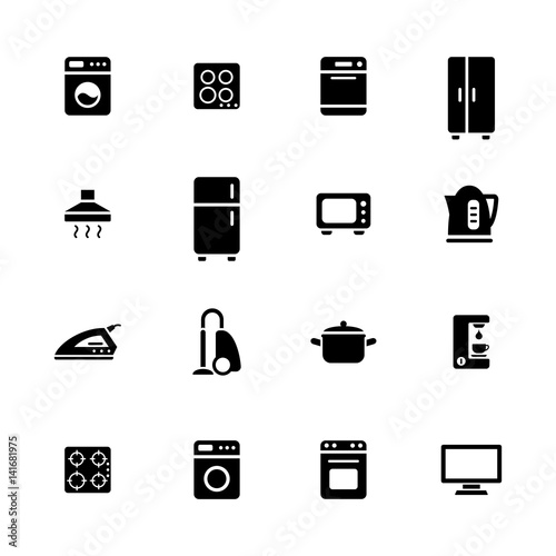 household appliance icons set simple black on white background