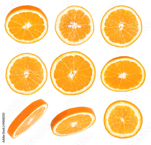 Set of orange slices isolated on white