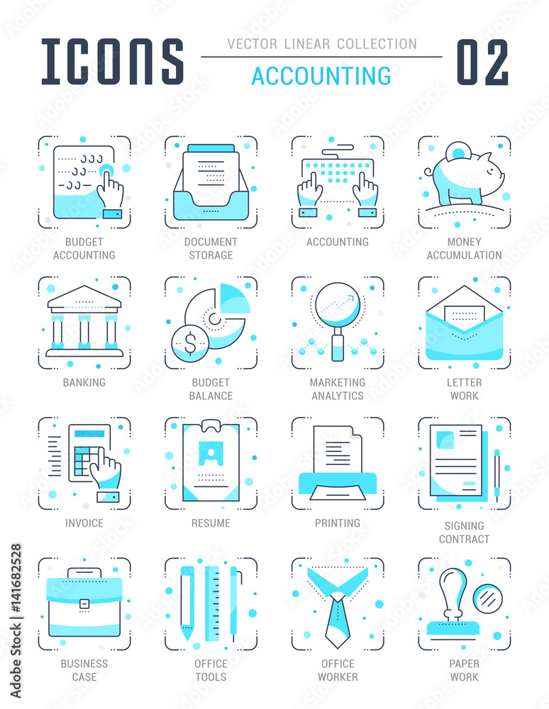 Set Vector Line Flat Icons of Accounting. Set Vector Line Flat Icons of Accounting.