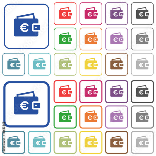 Euro wallet outlined flat color icons