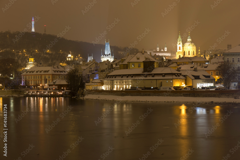 Snowy Prague in the Night, Czech Republic