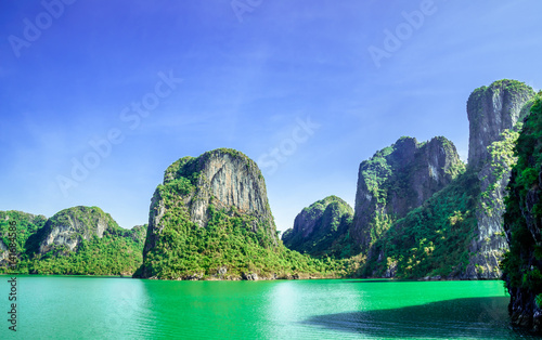 view on Karst landscape by Halong bay in Vietnam