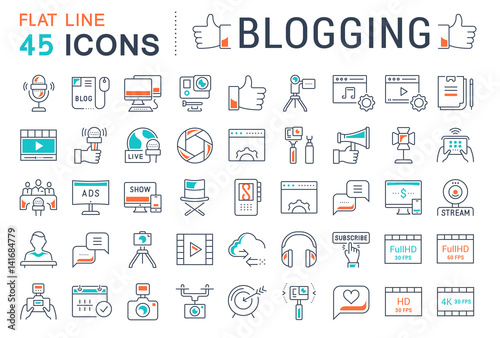 Set Vector Flat Line Icons Blogging