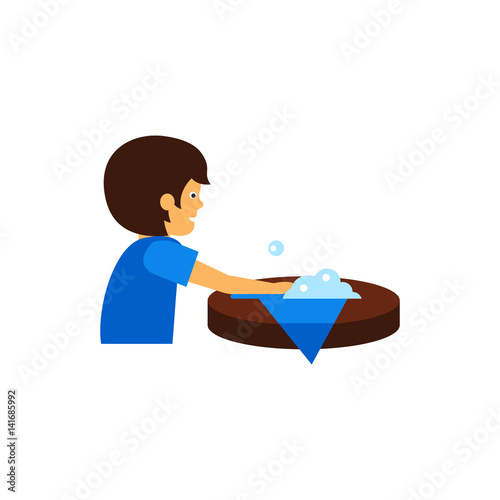 Man wiping out spill on table vector icon