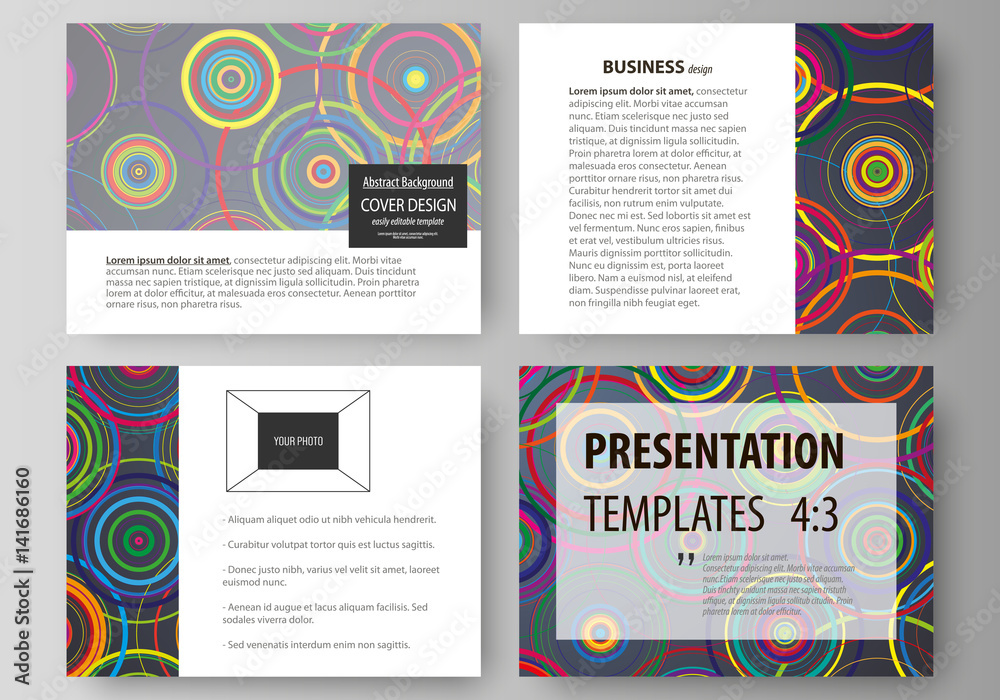 Set of business templates for presentation slides. Easy editable abstract vector layouts in flat design. Bright color background in minimalist style made from colorful circles.
