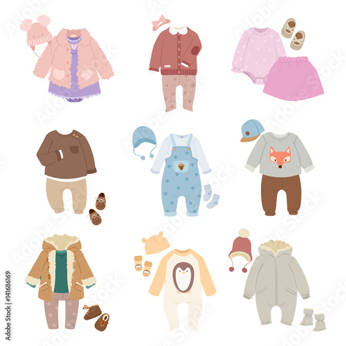 Funny vector baby kids clothes icon set