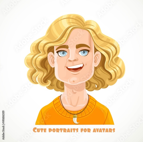 Cute blond long haired men portrait for avatar isolated on a white background