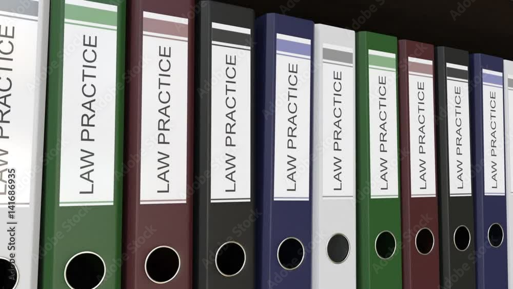 Line of multicolor office binders with Law practice tags. 4K seamless loop clip Line of multicolor office binders with Law practice tags. 4K seamless loop clip