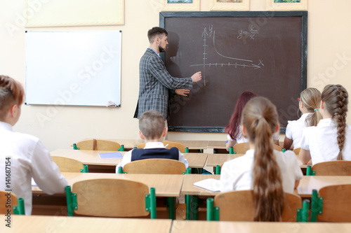 Pupils listening teacher in...