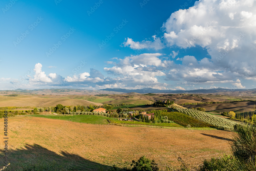 Fototapeta premium panorama Sieny w Val d'Orcia i wzgórzach Chianti