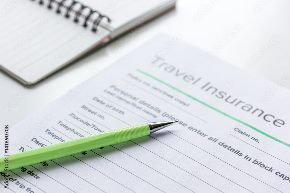 booking travel concept with insurance on table background booking travel concept with insurance on table background
