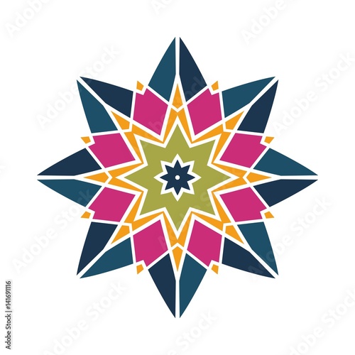 Kaleidoscope big bud. Oriental pattern illustration. Flower background