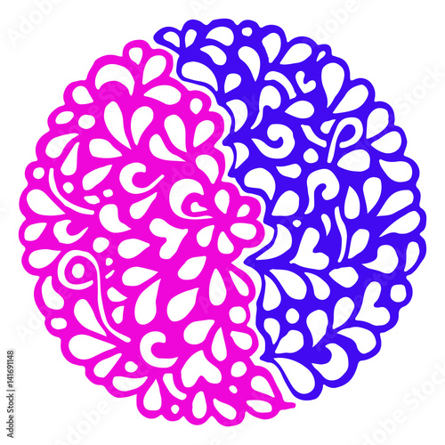 Fototapeta Naklejka Na Ścianę i Meble -  Doodle violet pink circle ornamental mandala vector