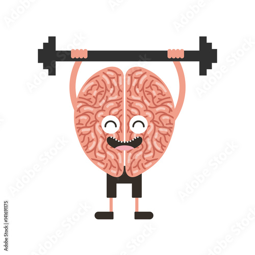 brain strong character weight lifting vector illustration design