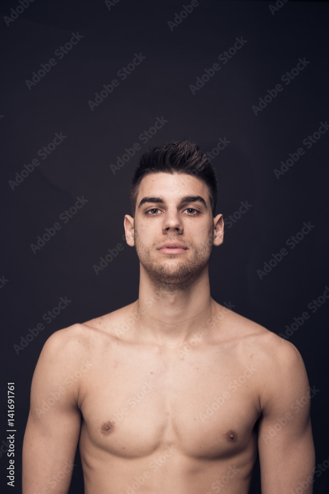 one young man confident upper body shirtless one young man confident upper body shirtless