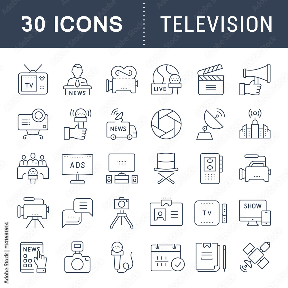Set Vector Flat Line Icons Television Set Vector Flat Line Icons Television