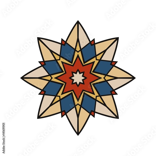 Kaleidoscope big bud. Oriental pattern illustration. Flower background
