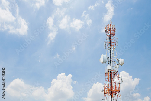 communication antenna tower with blue sky