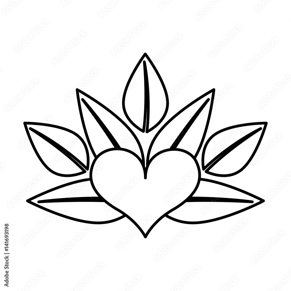 heart with leafs emblem vector illustration design