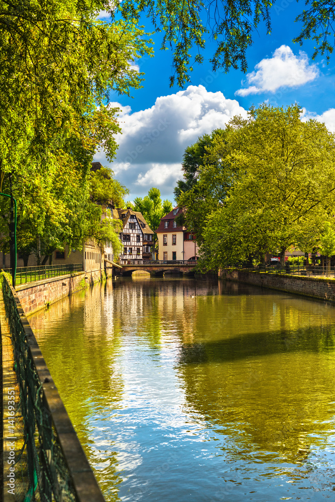 Strasbourg, water canal in Petite France area, Unesco site. Alsace.