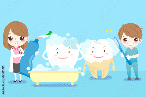 dentist brush tooth happily