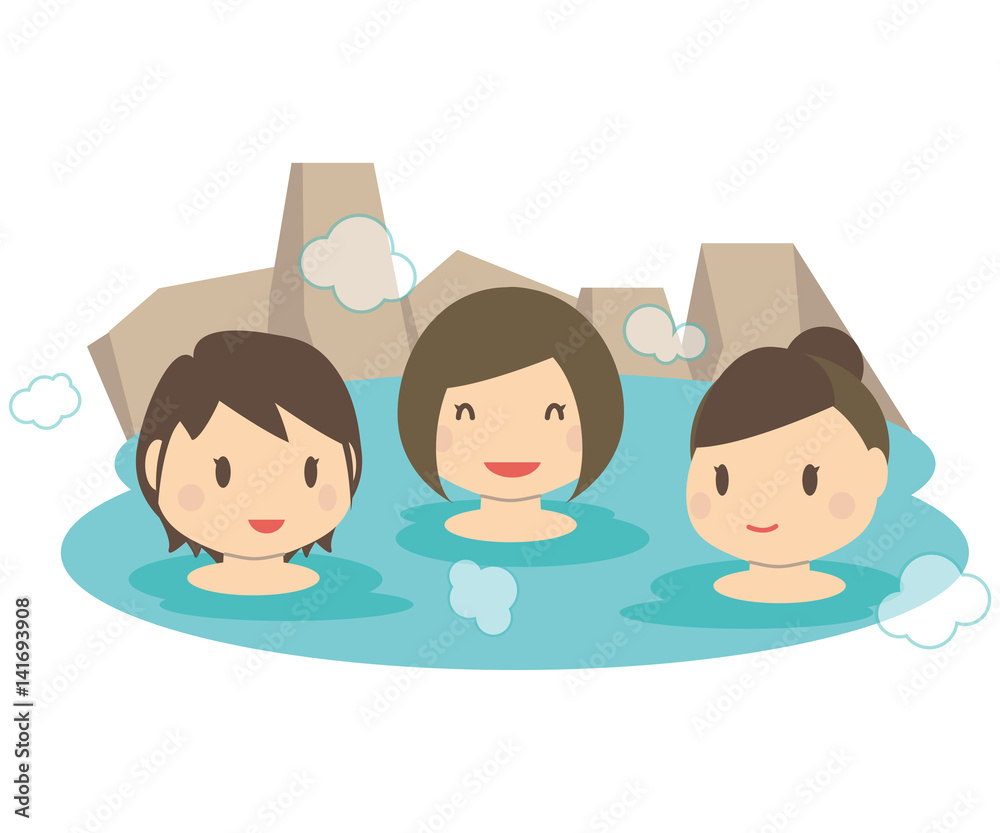 かわいい女子3人旅行 露天風呂 Stock Vector Adobe Stock
