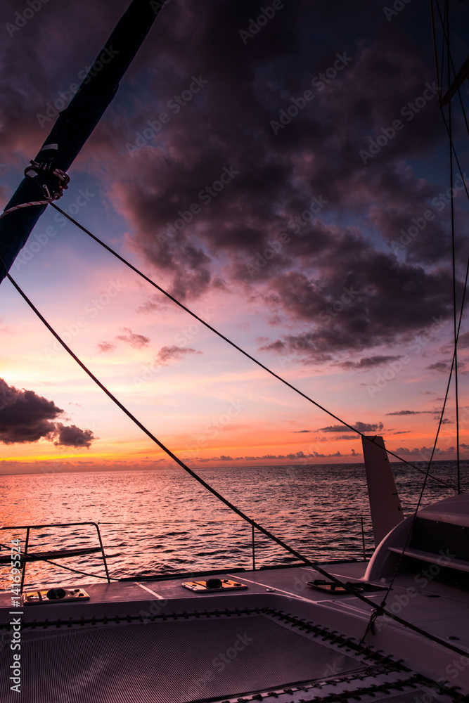 Naklejka premium Sailing yacht catamaran sailing in the sea. Sailboat. Sailing.