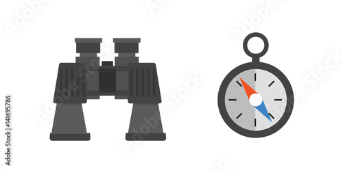 Binoculars with lens isolated compass on white background vision hunting military instrument science space discovery instrument vector illustration.