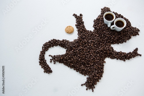 Coffee beans forming monkey shape