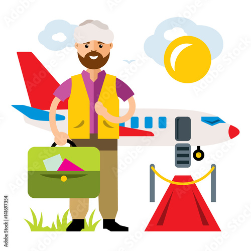 Vector Airport. Landing on the flight. Flat style colorful Cartoon illustration.