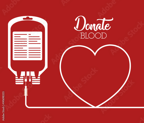 blood bag and heart icon over red background. colorful design. donate blood concept. vector illustration