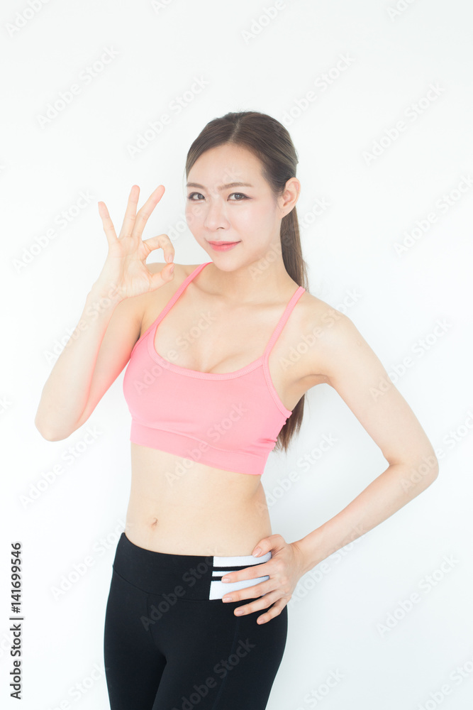 Korean woman fashion set sweet pink sexy girl, sport woman concept., isolated with pink background. Korean woman fashion set sweet pink sexy girl, sport woman concept., isolated with pink background.
