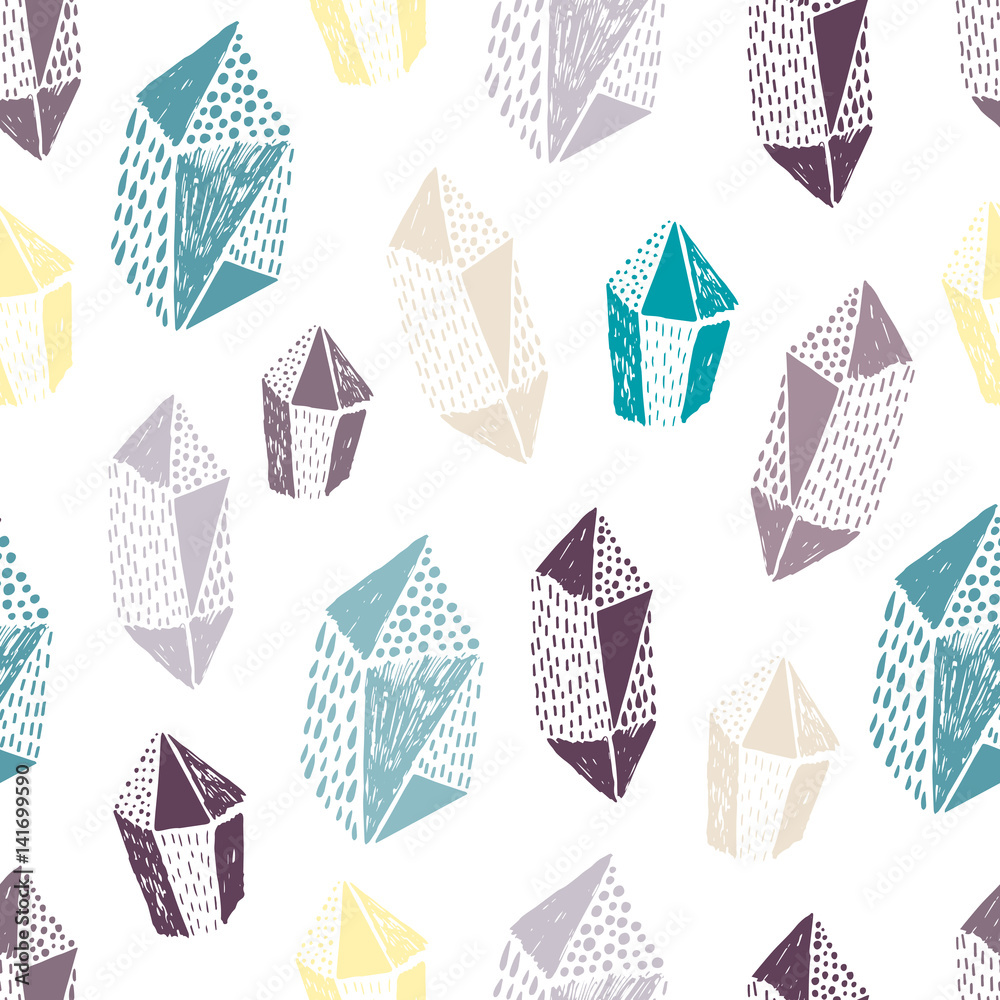 Creative seamless pattern with hand drawn pink crystals.